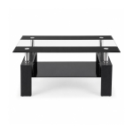 Tempered Glass Coffee Table with Tempered Glass Top, Space-Saving Center Table with Sturdy Legs, 34.5'' L x 18.5'' W x 17.5'' H, Black+Transparent