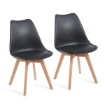 Modern Dining Chairs with Ergonomic High-Density Foam Backrest, Wooden-Legged Side Chairs with PU Leather Upholstery, 19.5L x 16.5W x 32H, Black