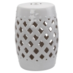 Outsunny 12.5" x 18" Ceramic Garden Stool with Woven Lattice Design & Glazed Strong Materials Decorative Outdoor Stool, White