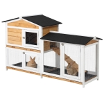 PawHut 2-tier Wood Rabbit Hutch Backyard Bunny Cage Small Animal House w/ Ramp and Outdoor Run, Yellow