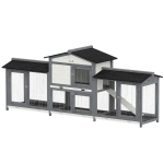 PawHut 90.5" Wooden Rabbit Hutch Bunny Cage Pet Playpen House Enclosure with Double Side Run Boxes, No Leak Tray, Ramp, for Rabbits, Chickens, Ducks, Guinea Pig and Small Animals, Light Gray