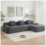 Modern Modular Compressed Sofa with Movable Ottoman, Memory-Foam Corner Couch for Apartments and Bedrooms, 118"L x 39.5"W x 29.5"H, Dark Gray