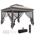 Outsunny 11' x 11' Pop Up Gazebo 2-Tier Soft Top Shelter Event Tent w/ Netting Carry Bag for Patio Backyard Garden, Mixed Grey