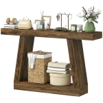 HOMCOM 55" Farmhouse Console Table, 2-Tier Entryway Table with Storage for Hallway, Living Room, Behind Couch, Rustic Brown