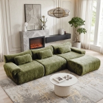 L-Shaped Compressed Sofa with High-Density Chenille Fabric and Supportive Backrests, Stylish Couch with Boneless Construction, 126"L x 68.5"W x 32"H, Green