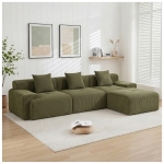 Modern Modular Compressed Sofa with Movable Ottoman, Memory-Foam Corner Couch for Apartments and Bedrooms, 118"L x 39.5"W x 29.5"H, Green
