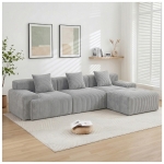 Modern Modular Compressed Sofa with Movable Ottoman, Memory-Foam Corner Couch for Apartments and Bedrooms, 118"L x 39.5"W x 29.5"H, Light Gray