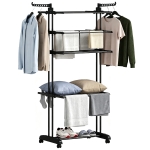 HOMCOM 5-Tier Clothes Drying Rack, Foldable Laundry Drying Rack with Wheels, Side Wings, Black