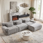 L-Shaped Compressed Sofa with High-Density Chenille Fabric and Supportive Backrests, Stylish Couch with Boneless Construction, 126"L x 68.5"W x 32"H, Gray