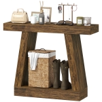 HOMCOM 42" Farmhouse Console Table, 2-Tier Entryway Table with Storage for Hallway, Living Room, Behind Couch, Rustic Brown