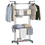 HOMCOM 5-Tier Clothes Drying Rack, Foldable Laundry Drying Rack with Wheels, Side Wings, Grey