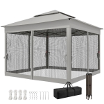 Outsunny 11' x 11' Pop Up Gazebo 2-Tier Soft Top Shelter Event Tent w/ Netting Carry Bag for Patio Backyard Garden, Light Grey