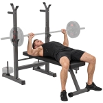 Soozier Adjustable Weight Bench, Foldable Bench Press with Barbell Rack and Dip Station for Home Gym, Strength Training Multiuse Workout Bench, Black and Grey