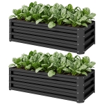 Outsunny Galvanized Raised Garden Beds, Outdoor Planter Box, Set of 2, for Flowers, Herbs and Vegetables, Black