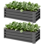 Outsunny Galvanized Raised Garden Beds, Outdoor Planter Box, Set of 2, for Flowers, Herbs and Vegetables, Light Grey