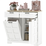 HOMCOM 13 Gallon Tilt Out Garbage Cabinet, Kitchen Island with Trash Cabinet, 2 Drawers, Door Racks, Adjustable Shelves, White