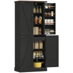 HOMCOM 72" Tall Kitchen Pantry Cabinet, Farmhouse Storage Cabinet with 8 Door Racks and Adjustable Shelves, Black