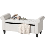 HOMCOM 47" Storage Ottoman Bench, Tufted End of Bed Bench with Rolled Arms, Safety Hinge, Wood Legs for Bedroom, Cream White