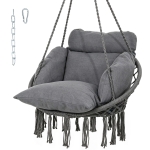 Outsunny Hammock Swing Chair, Macrame Hanging Chair with Large Cushion, Chain, Steel Frame for Indoor Outdoor Use, Dark Gray