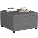 HOMCOM Round Storage Ottoman Bench, Button Tufted Ottoman with Flip Top for Living Room, Entryway and Bedroom, Gray