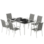 Outsunny 7 Piece Garden Dining Set, Garden Furniture Set with Rectangle Table and 6 Stackable Chairs