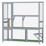 PawHut Catio Outdoor Cat Enclosure, 77" H Wooden Cat House with Weatherproof Roof, Platforms and Scratching Post