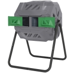 Outsunny Tumbling Compost Bin Outdoor Dual Chamber 360° Rotating Composter 43 Gallon with Sliding Doors, Dark Green
