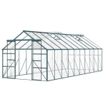 Outsunny Aluminum Greenhouse Polycarbonate Walk-in Garden Greenhouse Kit with Rain Gutter and Sliding Door, 20' x 8', Green