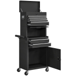HOMCOM Large Tool Cabinet, 3-in-1 Rolling Tool Chest, Detachable Tool Storage Organizer with 6 Drawers and Pegboard, Black