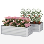 Outsunny Galvanized Raised Garden Beds, Outdoor Planter Box, Set of 2, for Flowers, Herbs and Vegetables, Silver