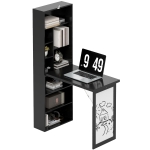 HOMCOM Fold-out Convertible Office Desk, Wall Mount Computer Desk with Whiteboard and Side Shelf, Black
