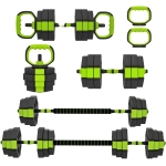 Soozier 6-in-1 Adjustable Dumbbell Set, Used as Kettlebell, Barbell, Dumbbell, Push-Up Stand, 55lbs Free Weights Set, Green