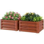 Outsunny Galvanized Raised Garden Beds, Outdoor Planter Box, Set of 2, for Flowers, Herbs and Vegetables, Dark Brown Wood Effect