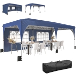 Outsunny 10 x 20 ft Pop Up Canopy Tent with Reflective Strips, UPF 50+ Easy up Instant Canopy with 6 Sandbags, Dark Blue