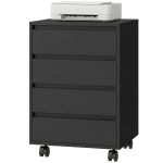 HOMCOM 4 Drawer File Cabinet, Vertical Filing Cabinet with Wheels, Modern Printer Stand for Home Office, Black