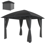 Outsunny 10' x 10' Outdoor Hardtop Gazebo Canopy with UV60+ Polycarbonate Roof, Steel Frame, Central Hook, Curtains, Light Grey