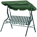 Outsunny Outdoor Porch Swing with Adjustable Canopy, 3-Seater Patio Swing Chair with Cushion, Green
