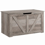 HOMCOM 31.5 Inches Storage Chest, Storage Trunk with Safety Hinge for Living Room, Grey Wood Grain
