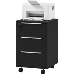 HOMCOM 3 Drawer File Cabinet with Wheels, Vertical Filing Cabinet with Lock, Black