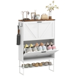 HOMCOM Narrow Shoe Storage Cabinet with 2 Flip Drawers, Slim Shoe Cabinet for 15-20 Pairs, White Wood Grain
