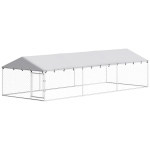PawHut 19.7' x 7.5' x 4.9' Outdoor Dog Kennel Heavy Duty Galvanized Steel Chain Link with UV-resistant Roof, Silver