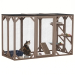 PawHut 71"L Catio Outdoor Cat Enclosure, Indoor Cat Cage, Pet House, Small Animal Hutch for 1-2 Rabbit, Kitten, Kitty Crate Kennel w/ Waterproof Roof, Multi-Level Platforms, Brown
