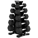 Soozier Hex Dumbbell Weight Set with Vertical Rack, 150lbs Rubber-Coated Dumbbells with Non-Slip Handles