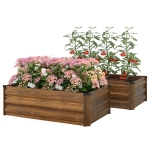 Outsunny Set of 2 Galvanized Raised Beds for Garden, Outdoor Planter Box for Flowers, Herbs and Vegetables, Dark Brown