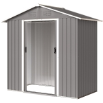 Outsunny 6.5x3.5ft Metal Garden Storage Shed for Outdoor Tool Storage with Double Sliding Doors and Vents, Light Grey