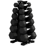 Soozier Hex Dumbbell Weight Set with Vertical Rack, 210lbs Rubber-Coated Dumbbells with Non-Slip Handles