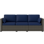 Outsunny 3-Seater Outdoor Sofa with Cushions, PE Rattan Conversation Patio Couch with Pillows for Garden, Poolside, Blue/Brown