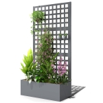 Outsunny Galvanized Raised Garden Bed Planter Box with Trellis for Climbing Plant, Vegetable, Vine, 35"x16"x70" Grey Wood Effect