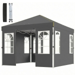 Outsunny 9.6 x 9.6 ft Pop Up Canopy Tent with 4 Sidewalls, UPF 50+ 1-Button Push Easy Setup Outdoor Instant Canopy, Dark Grey