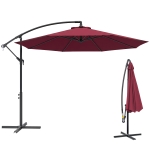 Outsunny 10' Deluxe Patio Umbrella, Outdoor Market Parasol, Banana Hanging Offset Sunshade with Crank, Cross Base, Wine Red